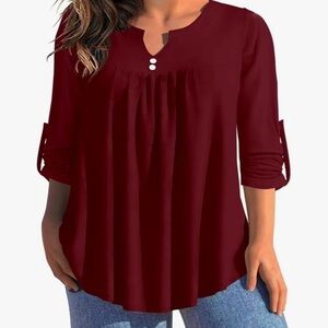 Women's Burgundy Blouse Babydoll Fit 2X